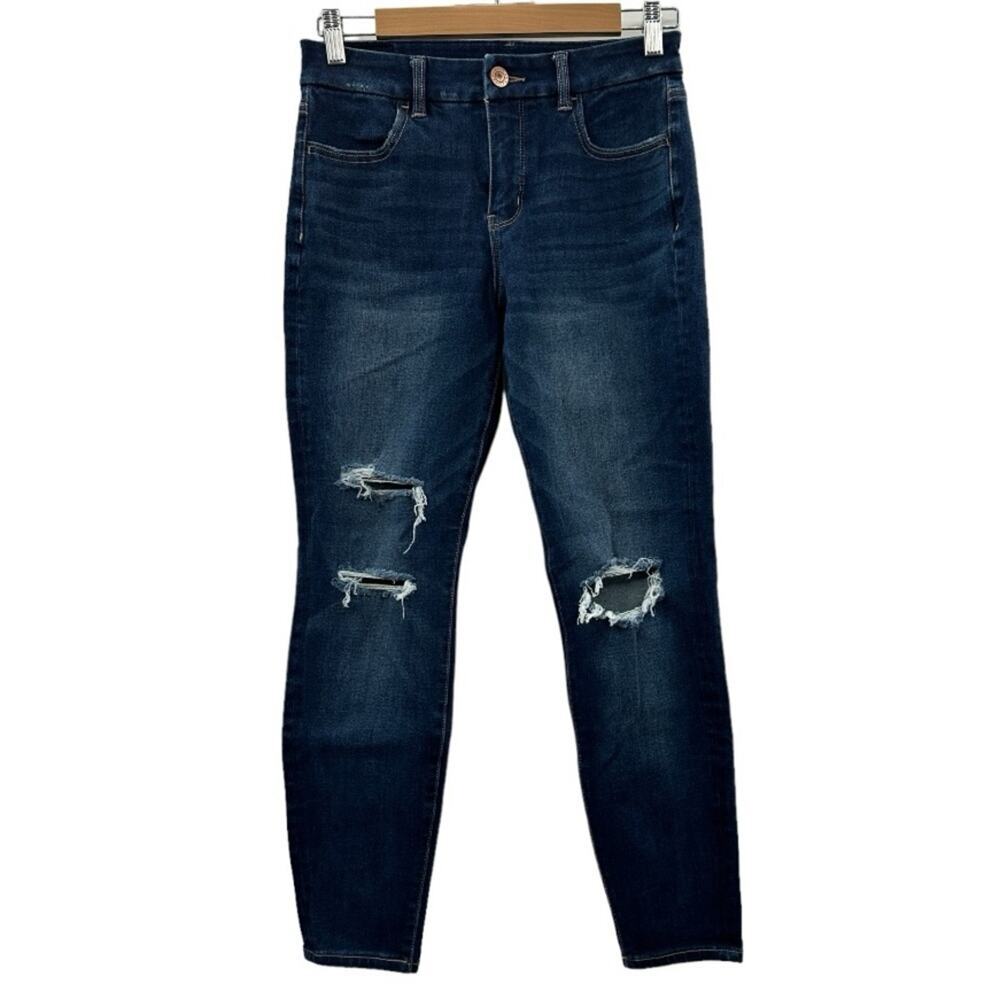 American Eagle Dark Wash Mid Rise Curvy Jegging Distressed Jeans Size‎ 4 Short